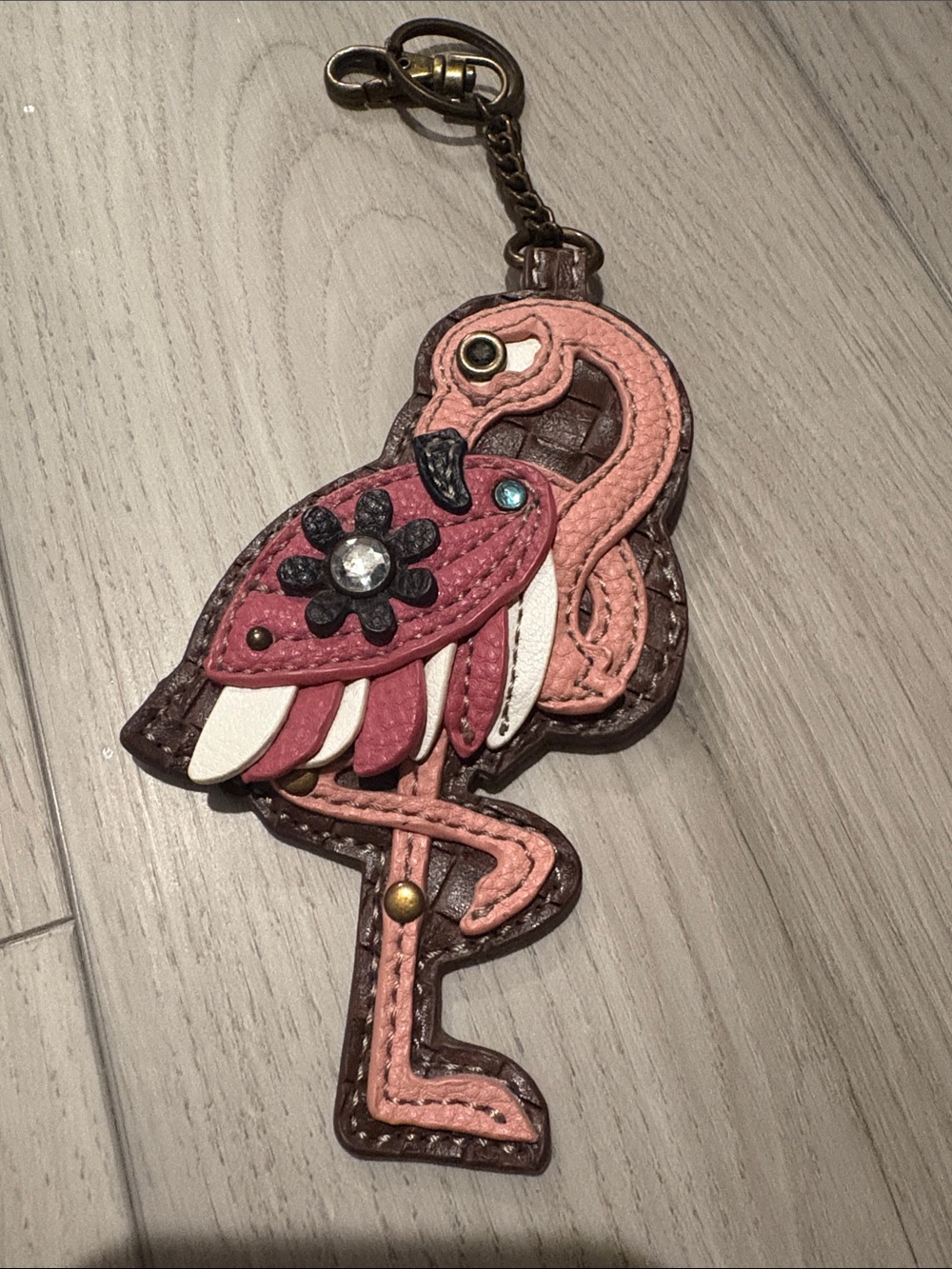 Chala Brown and Pink Woven Flamingo Coin Purse/Key Chain